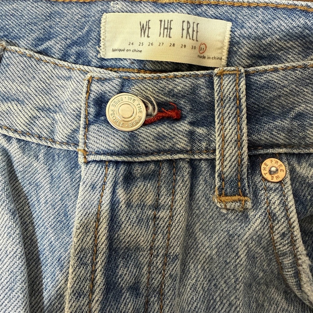 We The Free Button Fly Blue Jean Shorts Button Fly Womens 30 Bermuda Distressed - Picture 5 of 10